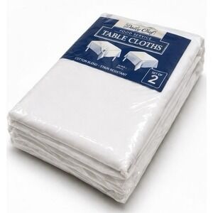 White Tablecloth 54x 120 Set Of 2 Stain Resistant Cotton Blend Party Wedding